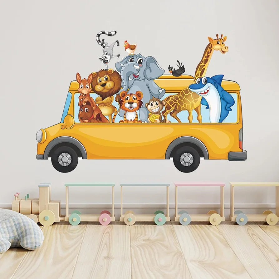 Jaamso Royals Bus Animals Pvc Vinyl Wall Sticker for Home Decor