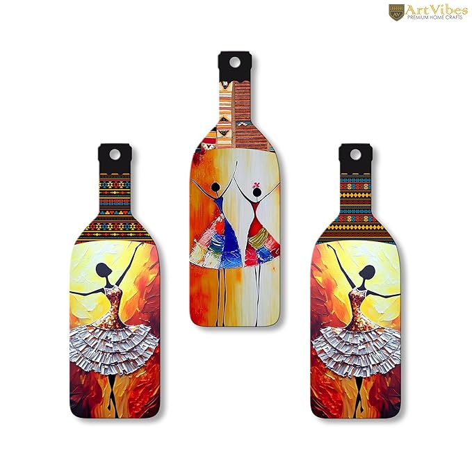 Artvibes Abstract Art Dancing Girl Wooden Wall Hanging for Home Decor | Set of 3