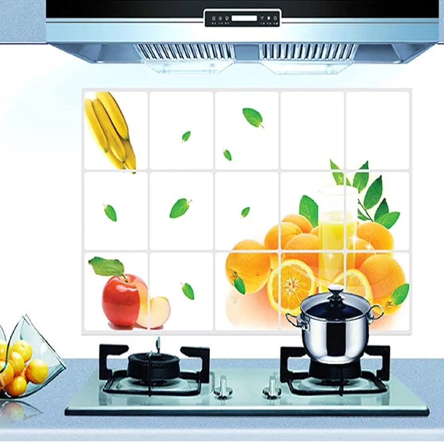 Jaamso Royals Fruits and Leave Design Oil Proof Decal Heat-resistant Aluminum Foil Kitchen Tile Wall Sticker 29.52 X 17.71 Inches Top Selling