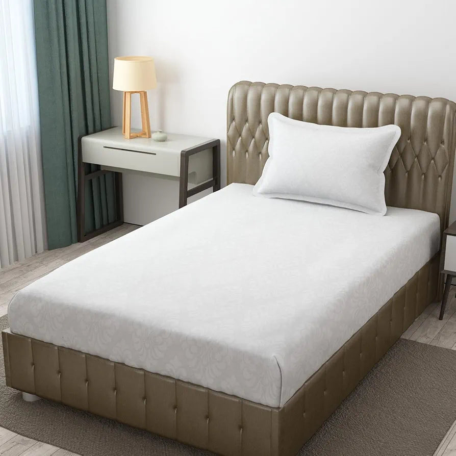 Fresh From Loom Hypoallergenic Microfiber Single Bedsheet Rotary Printed Wrinkle Free with 1 Pillow Covers 144 TC White Damas