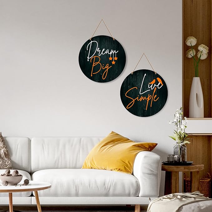 Artvibes Dream Big Live Simple Quote Wall Hanger for Home | Set of 2