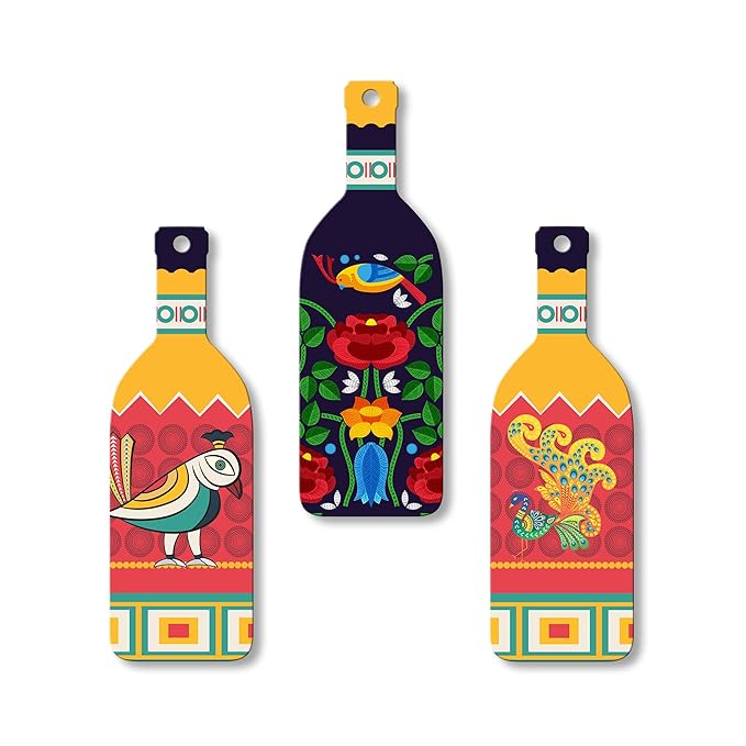 Artvibes Decorative Pots Wooden Wall Hanger for Home | Set of 3