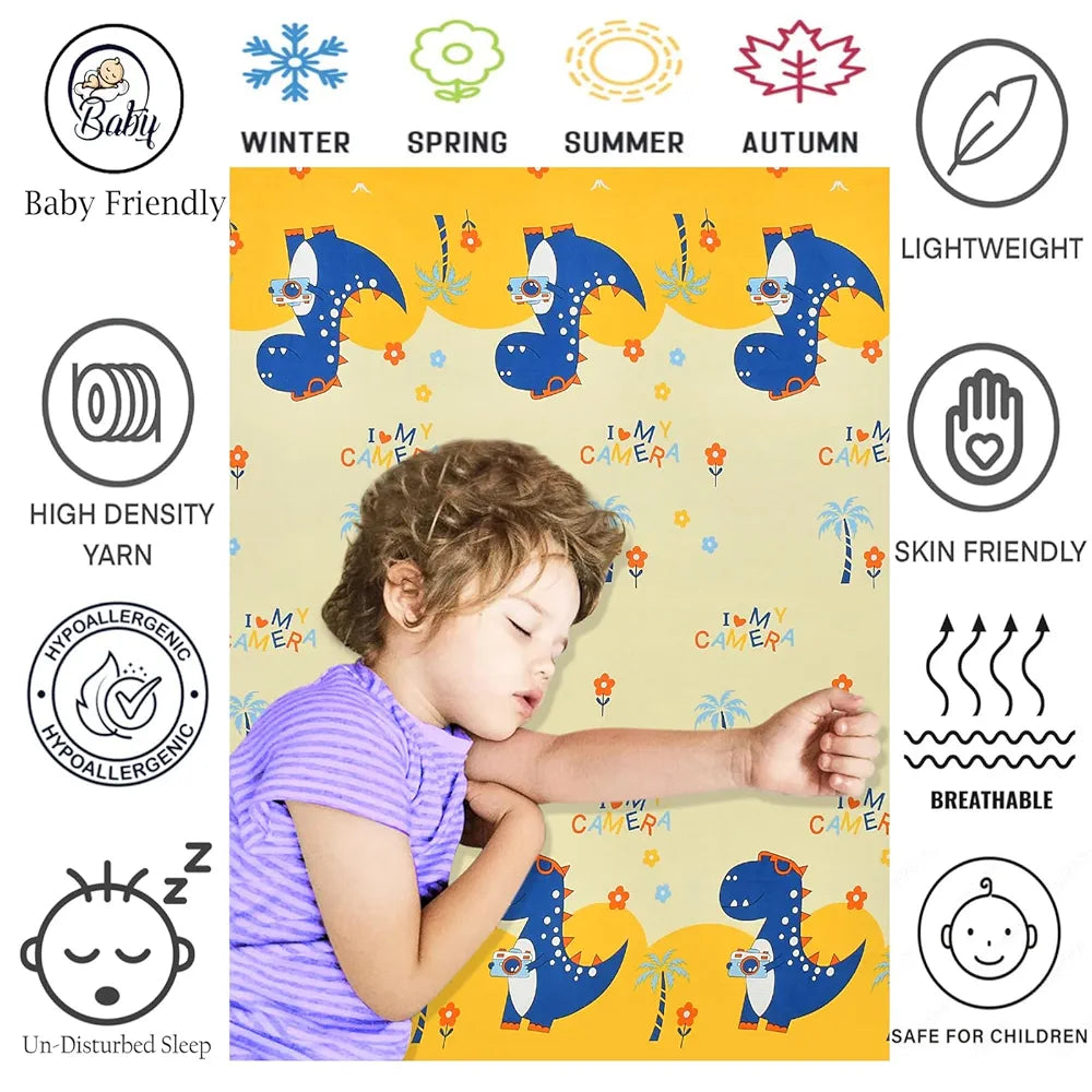 Fresh From Loom Elastic Fitted Bed Sheet Cartoon Printed Bedsheet for Kids 300 TC Multicolor Cream and Blue