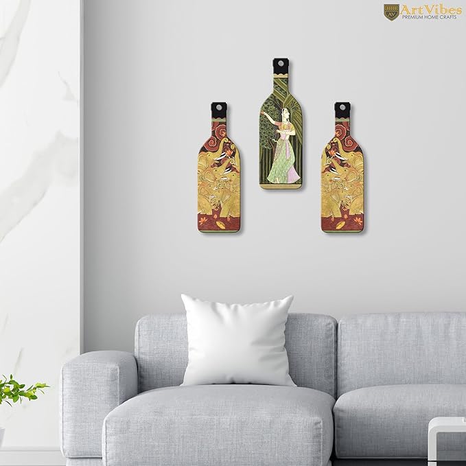 Artvibes Indian Folk Art Wooden Wall Hanging for Home Decor | Set of 3