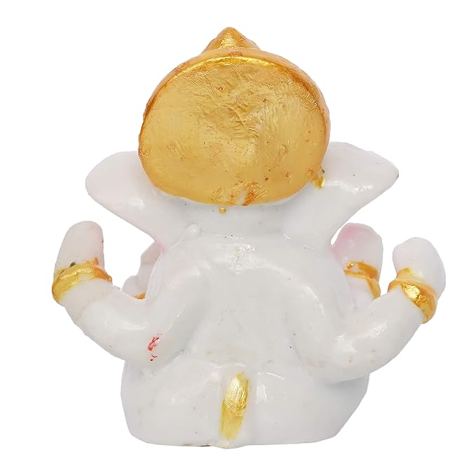 Ecraftindia White Resin Lord Ganesha Idol With Golden Mukut | Lord Ganesha Idol