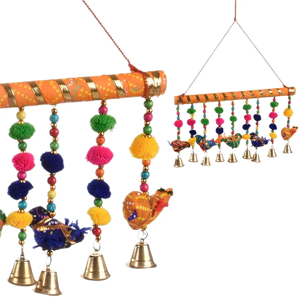 Kuber Industries Rajasthani Traditional Windchimes 5 Hanging Birds with Bamboo
