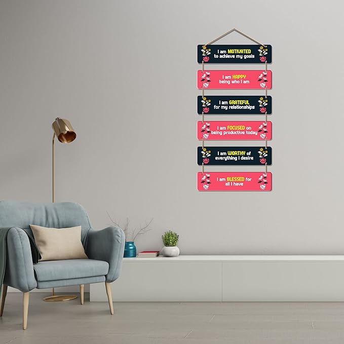 Artvibes Decorative Wall Hanging Wooden Art Decoration Item for Living Room | Quotes Decor Item | Set of 6