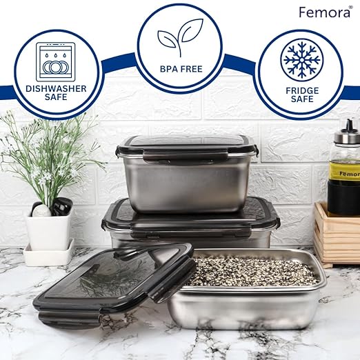Femora Lunch Box High Steel Rectangle Heavy Duty Airtight Leakproof Unbreakable Storage Container With Lock Lid | 550 Ml | Set of 2