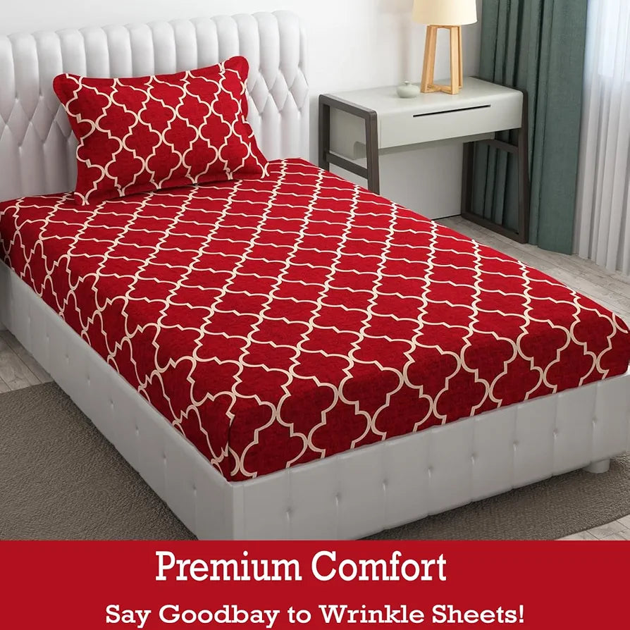 Fresh From Loom Microfiber Single Bed Geometric Bedsheet With 1 Pillow Covers 144 TC Maroon Vector