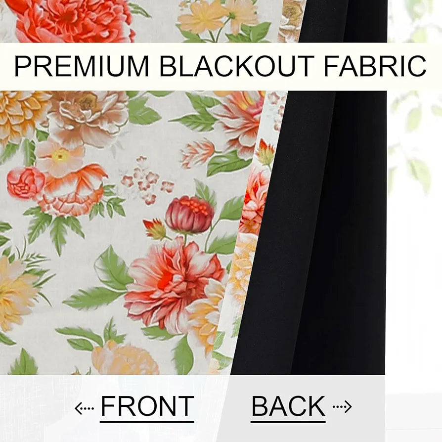 Cloth Fusion Blackout Printed Premium Window Curtains 5 Feet Long Set of 2 Lush Blooms