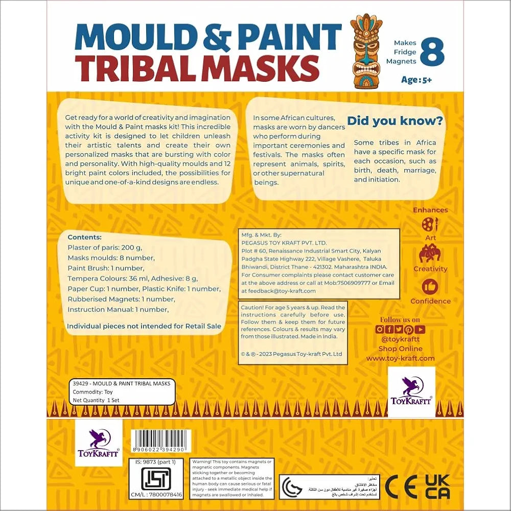 TOYKRAFTT Mould & Paint Art N Craft Kit for Kids 6-12 Years Old, Gift 5-7 Years, Fridge Magnet Making Kit, Mould and Paint Tribal Masks,Multicolor