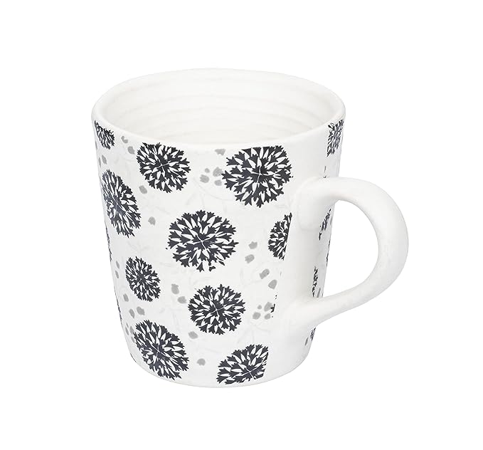 Femora Decal Stoneware Coffee Mugs | 320 Ml | Floral Cracker | Set of 2 | Dishwasher Safe