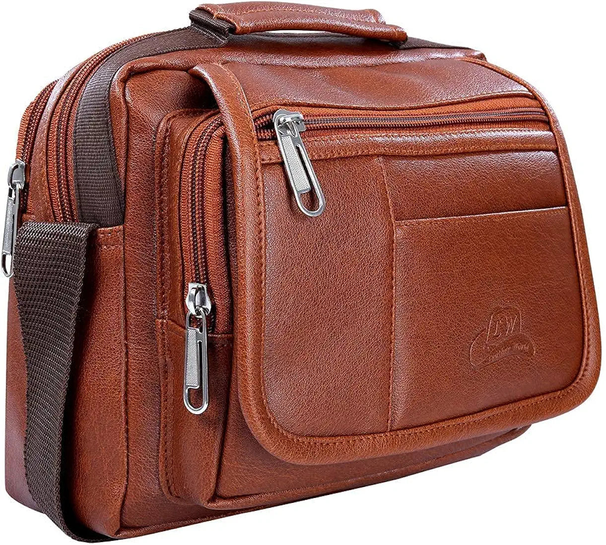 Leather World Sling Bag for Men PU Leather Messenger Cross Body Travel Office One Side Chest Shoulder Bag for Men & Women. - Tan