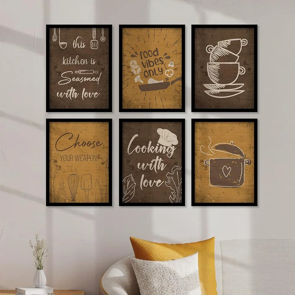 Kotart Food Vibese Only Restaurant Quotes Posters with Frame for Kitchen Wall Decoration