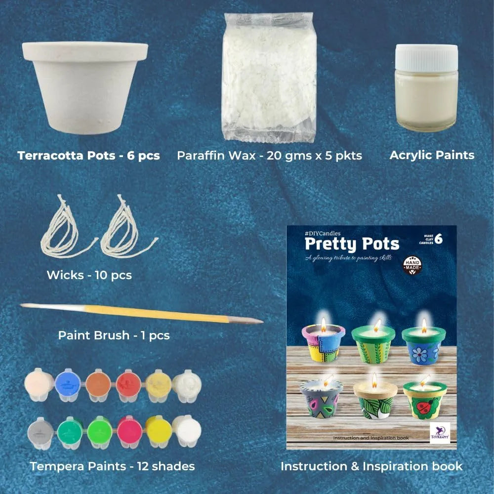 Toykraftt Art and Craft kit, Pot Painting Kit, Christmas Gift, DIY Diwali Candle Making Kit for age 8 to 12 - Candles From Pretty Pots 