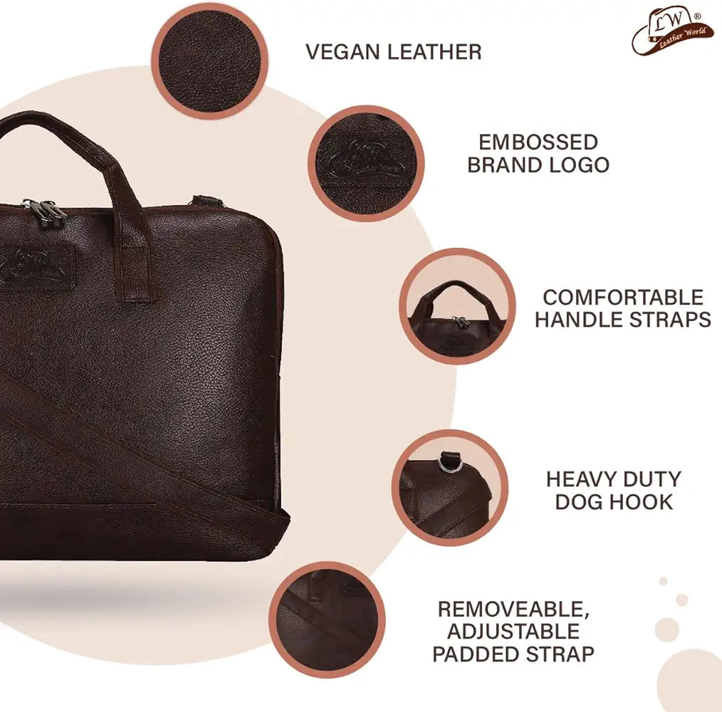 Leather World Unisex Adult Men's Laptop Bag 15.6 inch Side Shoulder Briefcase Satchel Messenger Business Bags for Men & Women - Brown 