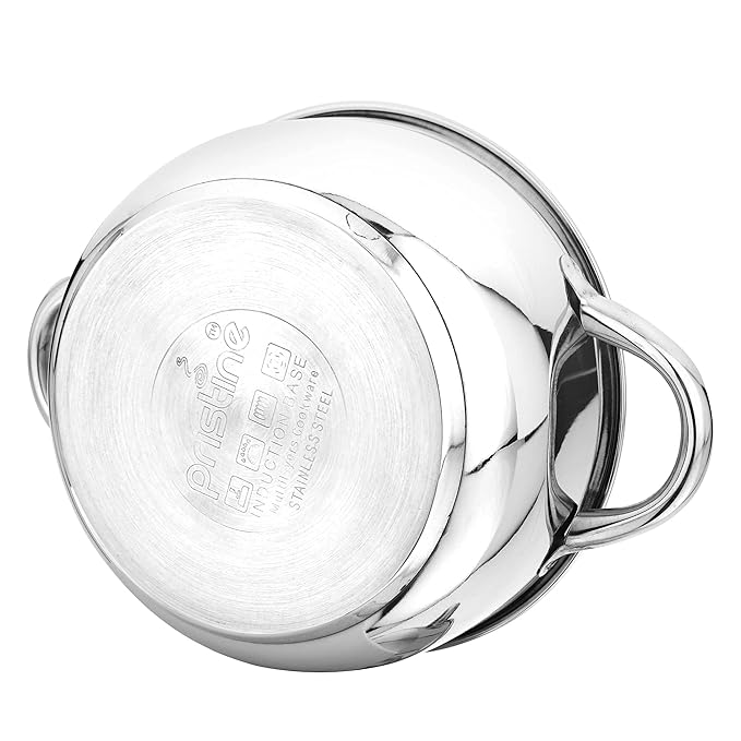 Pristine Tri Ply Sandwich Induction Base Cooking Essential Stainless Steel Casserole with Knob Glass Lid - 1500 gms
