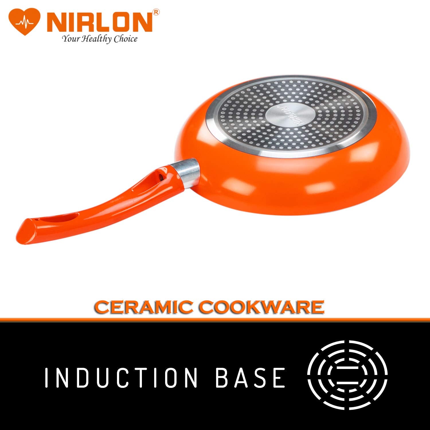 Nirlon Ceramic Cooking Fry Pan 24cm | Heat-Resistant Handle | Heavy Guage 4mm Thick Aluminum Cookware for Induction/Gas Stove