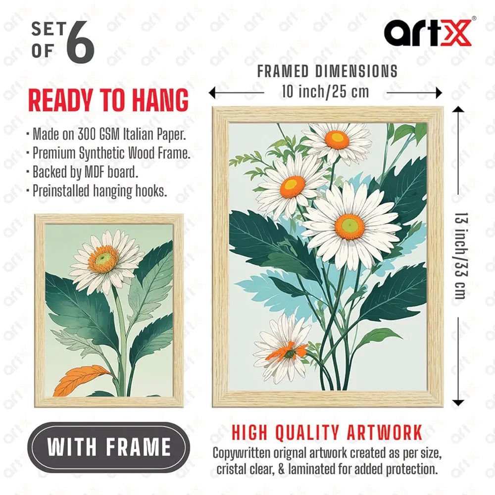 ArtX Paper Floral Art Paintings SunFlowers-SO6-01 With Frame Multicolor Set of 6