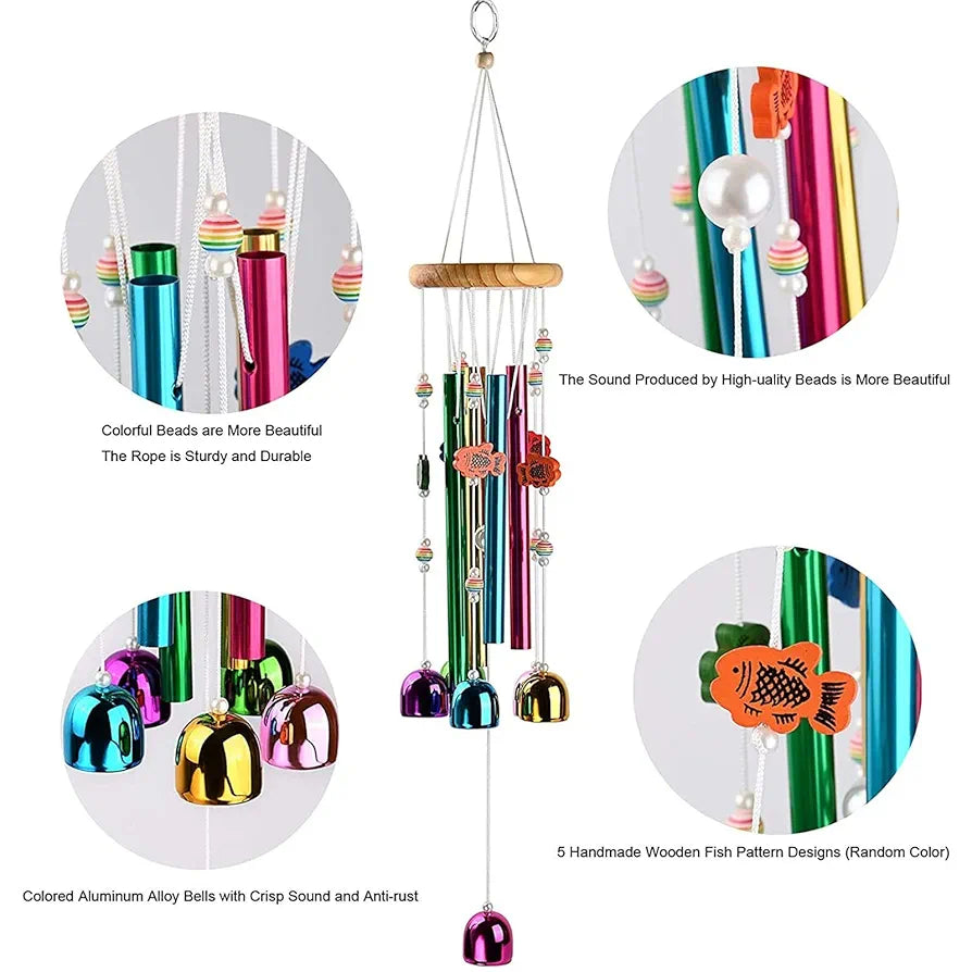 Lilone Brass Pipe And Bell Wind Chimes Multi Color 24 Inch Long