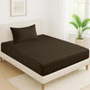 Cloth Fusion Elastic Fitted Glace Cotton Satin Striped Bedsheet Single Size with 1 Pillow Cover Dark Brown