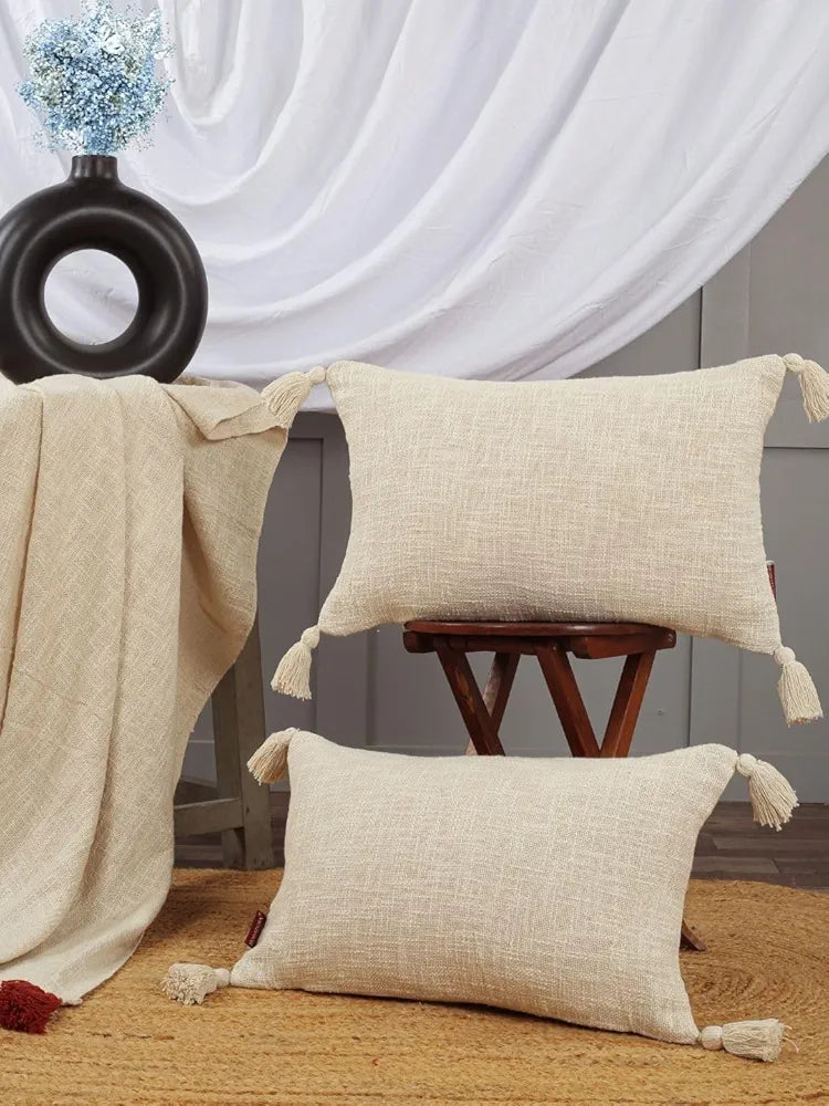 Homadorn Luxury Cotton Handmade Decorative Boho Throw Pillow Covers Off White