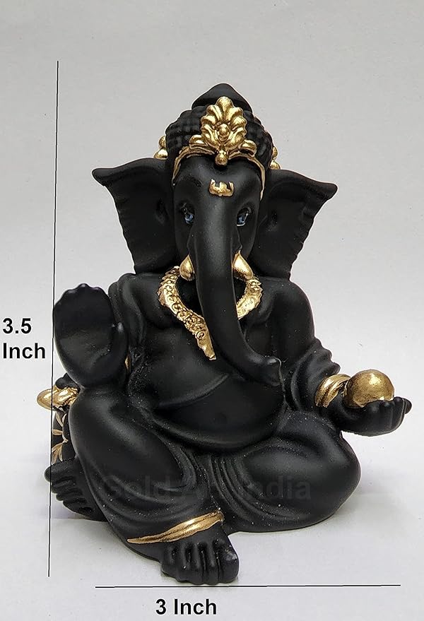 Gold Art India Terracotta Black Gaddi Ganesha for Car Dashboard Home Decor Colour Black