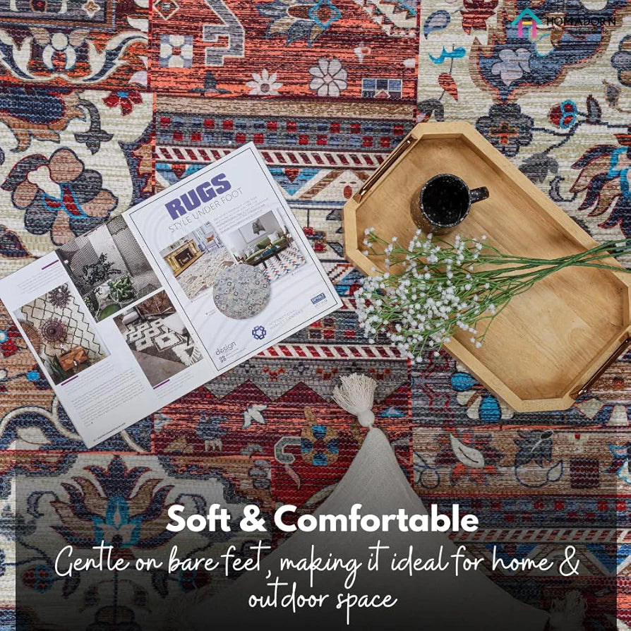 Homadorn Handmade Printed Modern Dhurrie/Rugs/Carpet Colour Multicolor