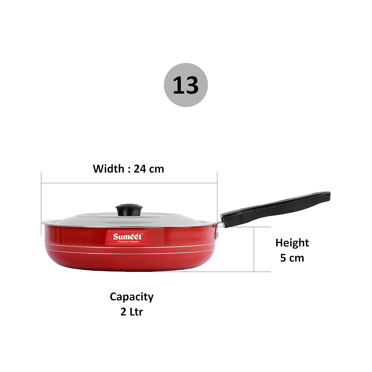 Sumeet 2.6mm Non stick Fry Pan 2.2 Ltr  26.5cm Dia (Red)