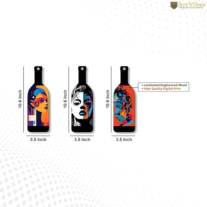 Artvibes Modern Abstract Art Portrait Wooden Wall Hanging for Home Decor | Set of 3