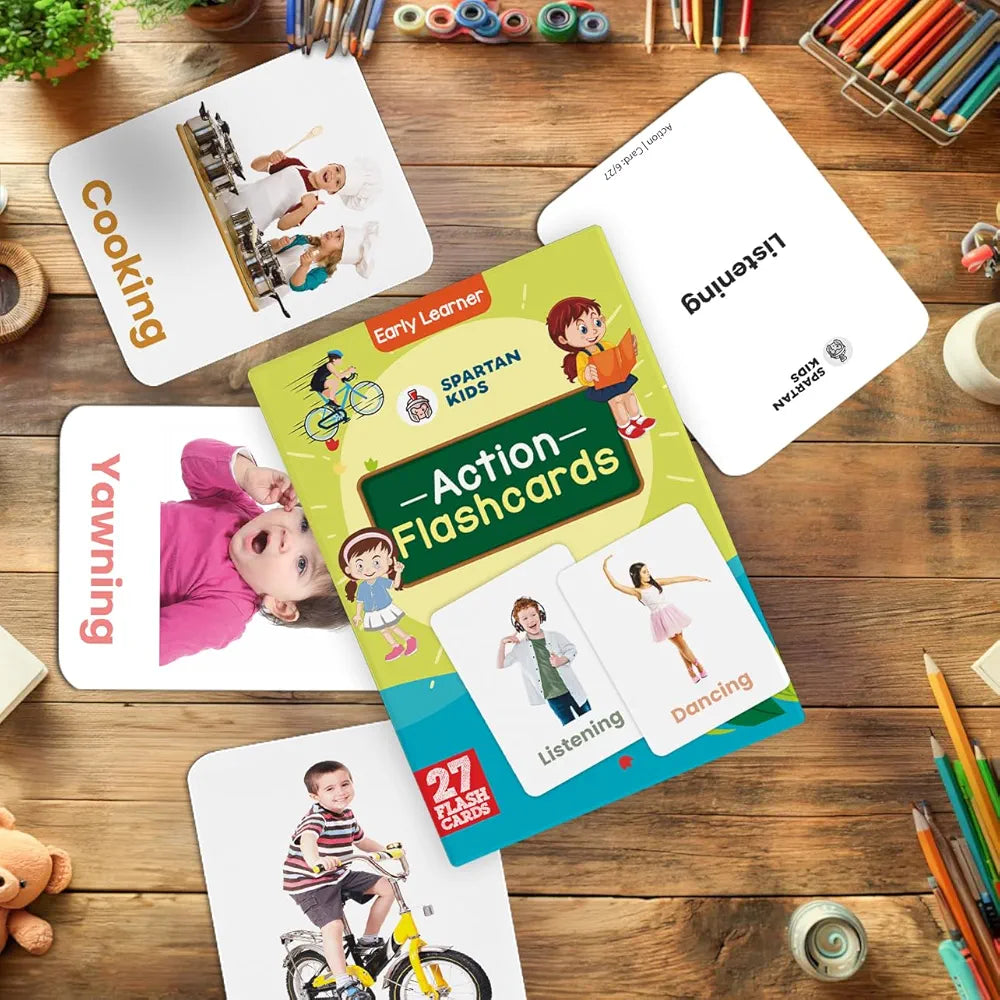 SPARTAN KIDS® Action Flash Cards for Kids | 27 Early Learning Flash Cards Easy & Fun Way of Learning 1 Year to 6 Years Baby