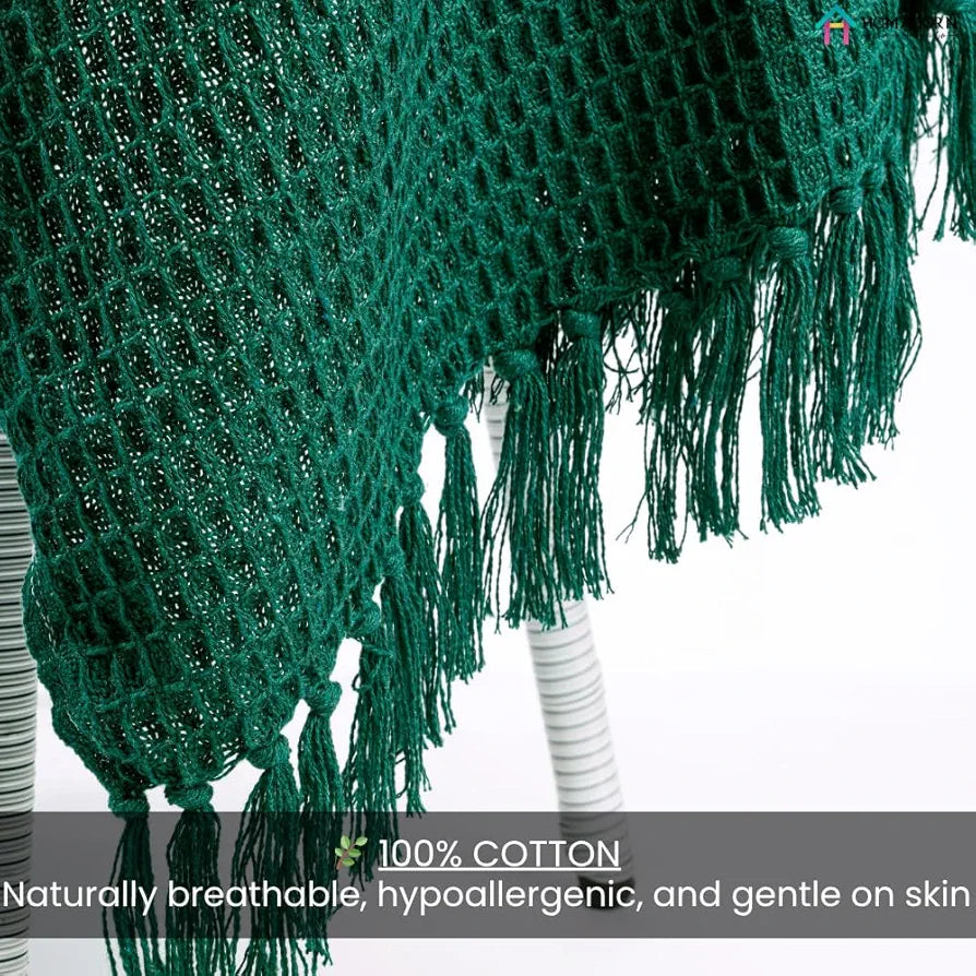 Homadorn Waffle Weave Cotton Throw Blanket Colour Bottle Green