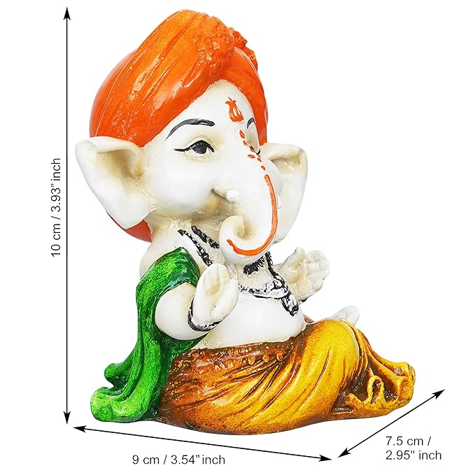 Ecraftindia Orange Polyresin Handcrafted Dancing Lord Ganesha Idol While Sitting | God Idol