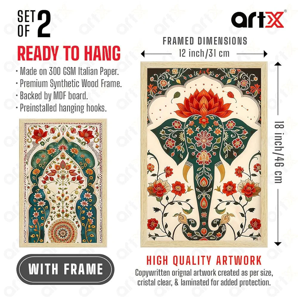 ArtX Paper Madhubani - 02 Paintings with Frame Set of 3