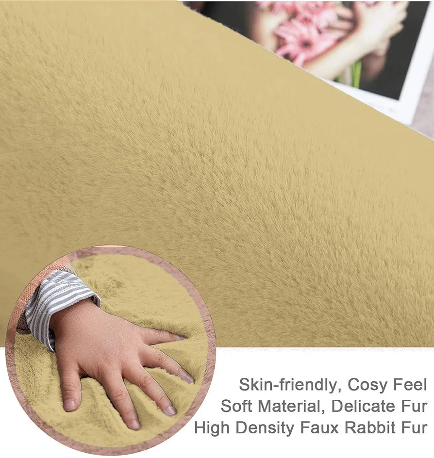 Luxe Home International Ruffle Bath Mat Rabbit Fur 1000 Gsm Bathroom Door Rectangular Foot Mats Rug 60X90 Cm Colour Gold