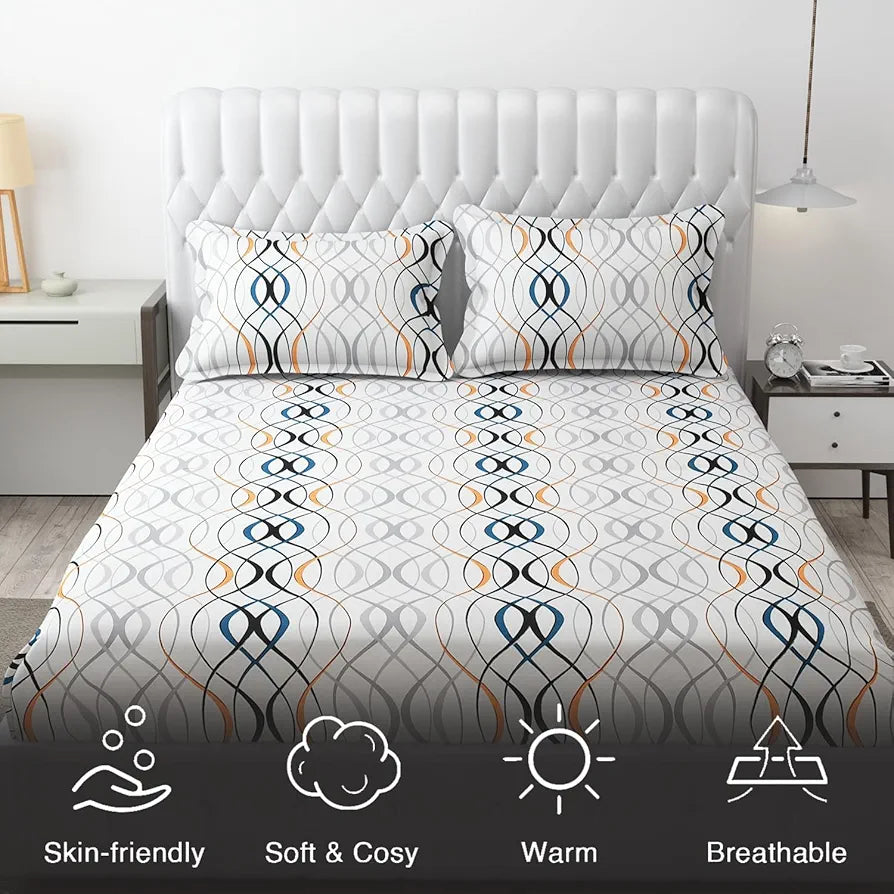 Fresh From Loom Bedsheet King Size Microfiber Bed Sheet For Double Bed Floral Design Bed Spread With 2 Pillow Covers 144 TC White