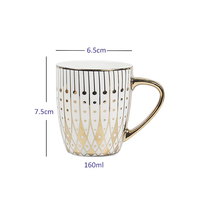 Femora Gold Modern Pattern With White Background Golden Coffee Mugs| 160 Ml | Golden | 6 Pcs Set | Not Microwave Safe