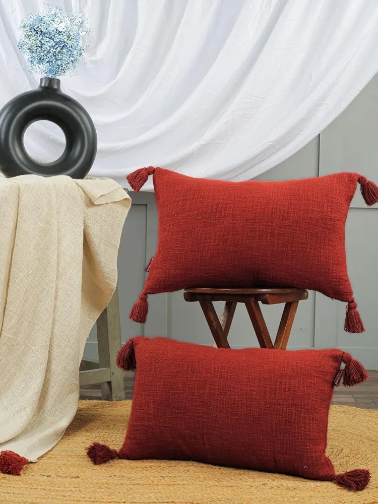 Homadorn Luxury Cotton Handmade Decorative Boho Throw Pillow Covers Rust