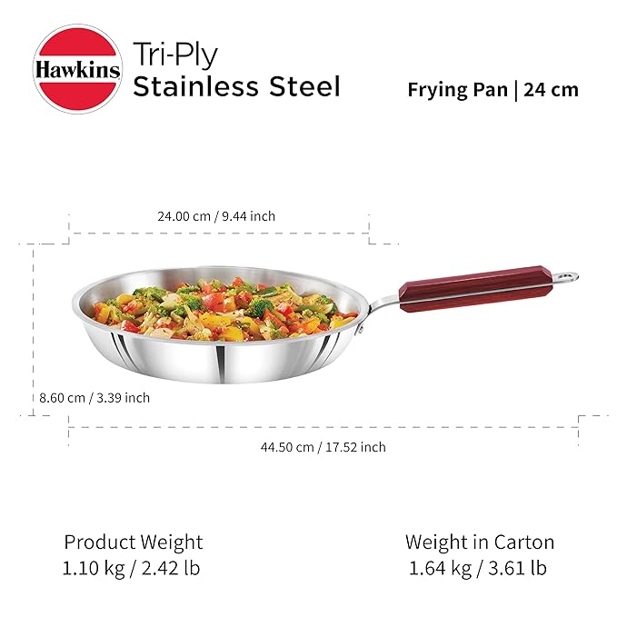 Hawkins 24 cm Frying Pan Triply Stainless Steel Fry Pan Silver