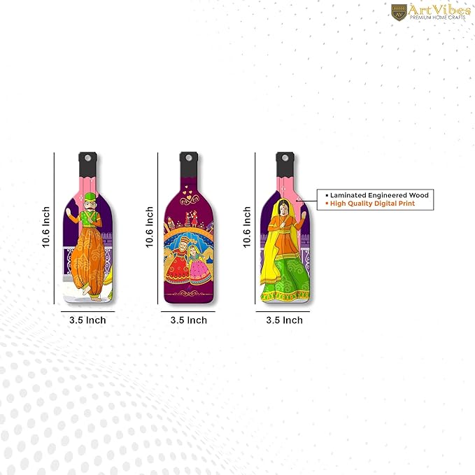 Artvibes Rajasthani Puppet Dance Wooden Wall Hanging for Home Decor | Set of 3