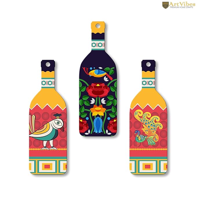 Artvibes Decorative Pots Wooden Wall Hanger for Home | Set of 3