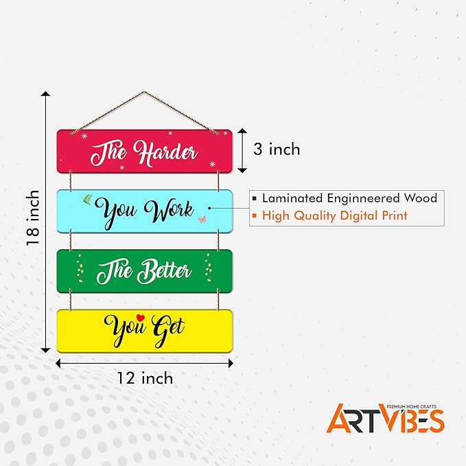 Artvibes the Harder You Work Quote Wooden Wall Hanger for Home Decor
