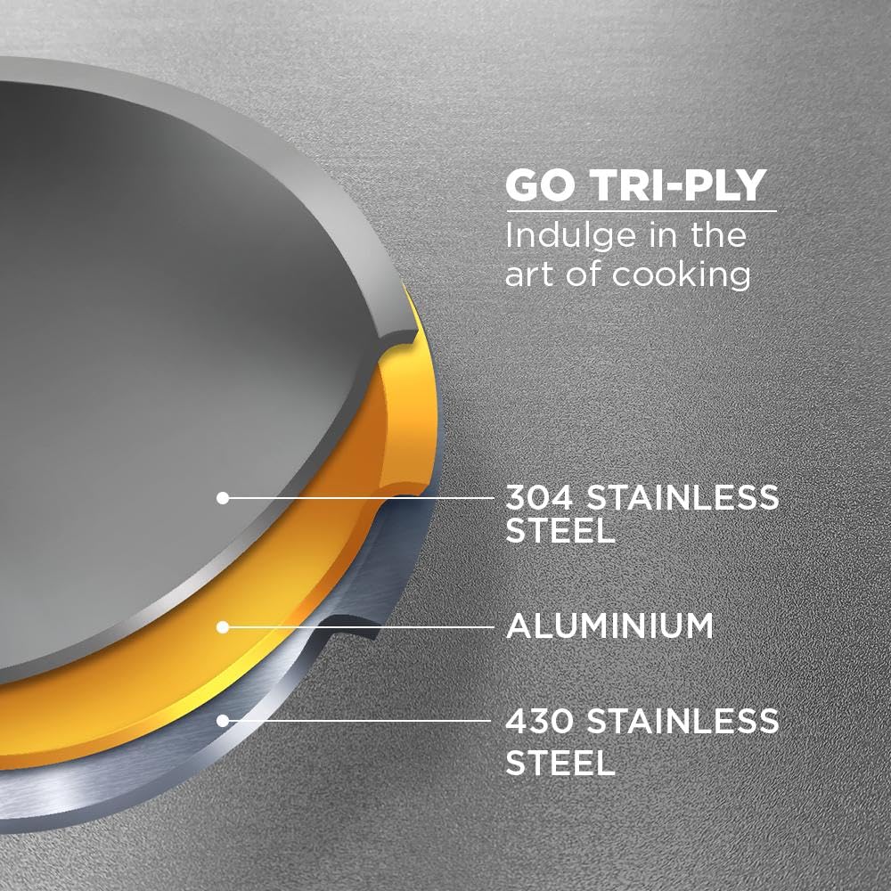 Arttdinox by Jindal Lifestyle Reflecto Triply Stainless Steel Tope With Lid | 1.6ltr | Silver | 16cm