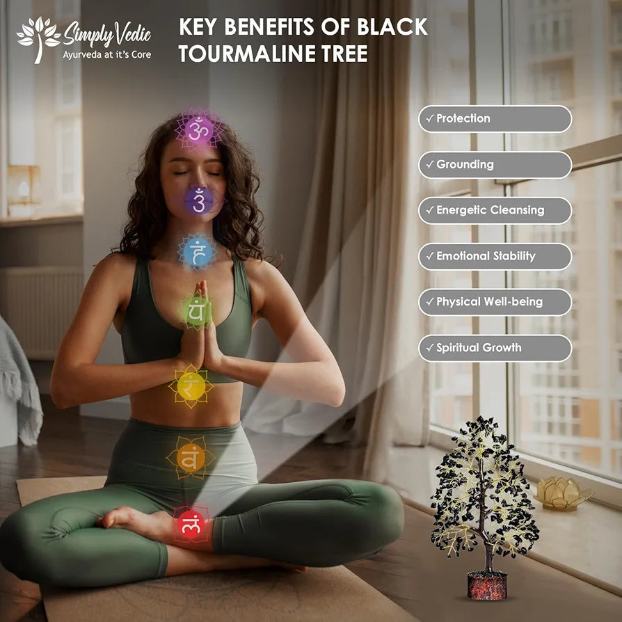Simply Vedic Chakra Black Agate Crystal Tree