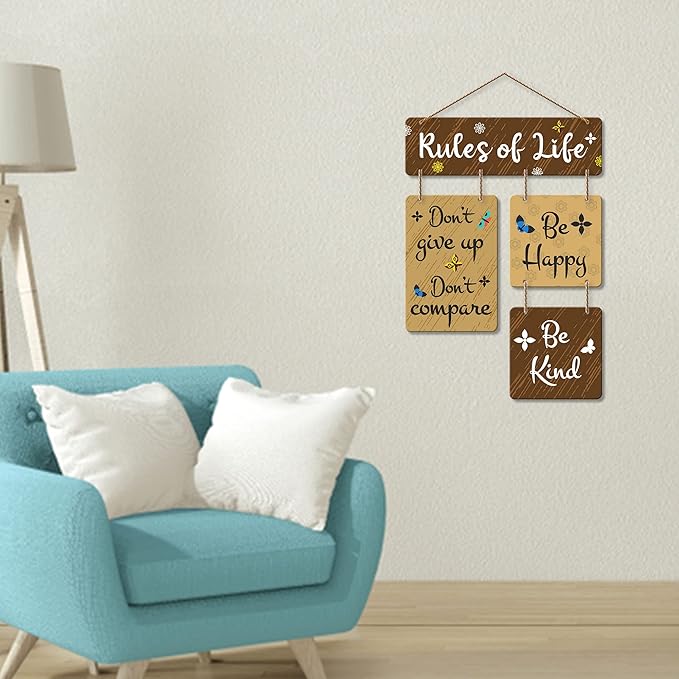 Artvibes Rules of Life Decorative Wall Art Wooden Wall Hanger for Living Room