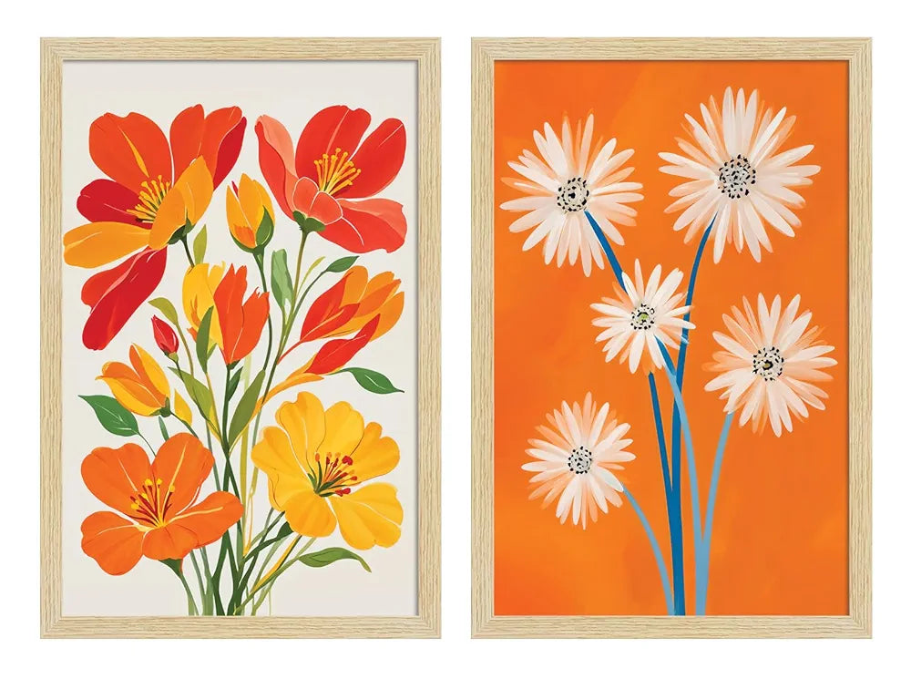 ArtX Paper Floral Art Paintings with Frame Flowers - 02 Set of 2
