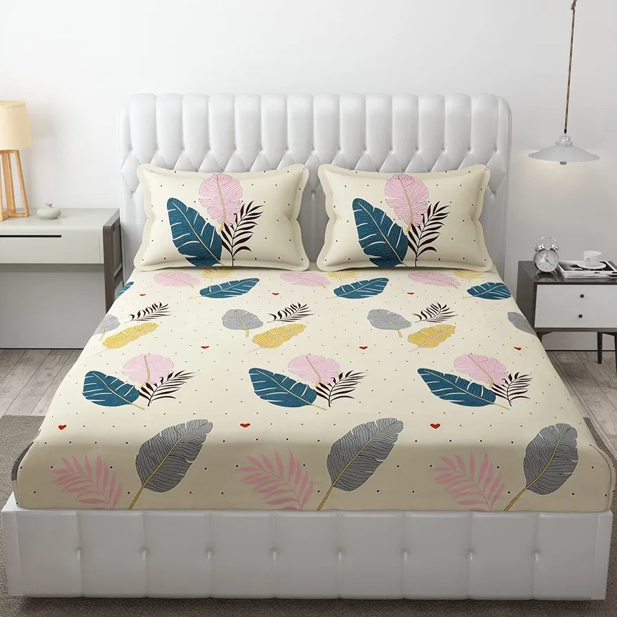 Fresh From Loom Floral Double Bedsheet King Size With 2 Pillow Covers,144 TC Canary Yellow