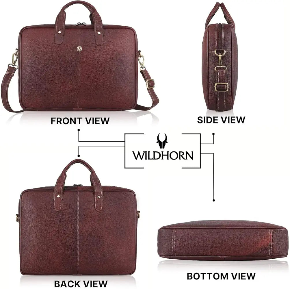 WildHorn Leather Laptop Messenger Bag for Laptop/MacBook up to 15 inch| Padded Laptop Compartment |Office Bag I 365 Days Warranty