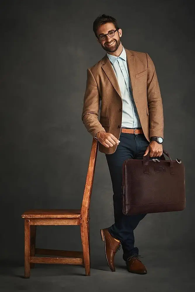 Leather World Unisex Adult Men's Laptop Bag 15.6 inch Side Shoulder Briefcase Satchel Messenger Business Bags for Men & Women - Brown 