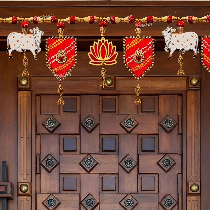 Synthetic Toran 38 Inch Extendable to 40 Inch Multicolour Lotus Cow Style